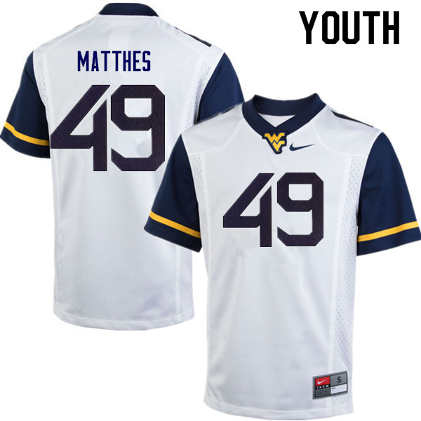NCAA Youth Evan Matthes West Virginia Mountaineers White #49 Nike Stitched Football College Authentic Jersey BO23W63KM
